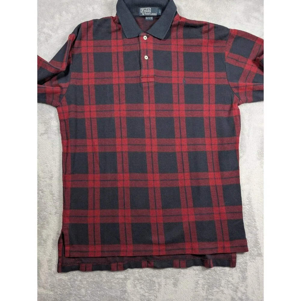 Polo Ralph Lauren Polo Shirt Mens Large Red Plaid Preppy Academia Vintage Casual